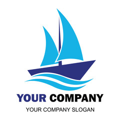 Nautical Company Logo Design Sailing Boat and Waves
