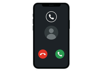 Mobile call screen template for smartphone. Incoming call interface mockup with answer and decline buttons. Phone UI, UX vector illustration for app design and communication.