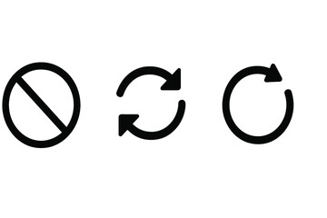 No change sign. Replace, refresh, and update icon set vector illustration. Forbidden symbol, synchronization and reload icons. Simple flat graphic element for web and app design.