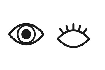 Show and hide password vector icon set. Open and closed eye symbol for UI visibility toggle. Simple illustration for vision, see, watch, sleep, awake, security concepts.