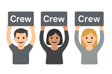 People holding Crew sign icon vector. Staff, company employee symbol. Teamwork concept. Group of workers, colleagues illustration. Personnel, workforce, human resources.