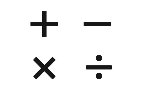 Mathematical Symbols Vector Set: Plus, Minus, Multiply, Divide Icons with Transparent Background, Clean Bold Math Signs, Calculator Symbols, Editable Geometry Elements