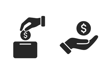 Saving money icon and earning dollar coin vector illustration, financial concept, investment and income, hand holding coin and piggy bank, money saving and earnings symbol, transparent background