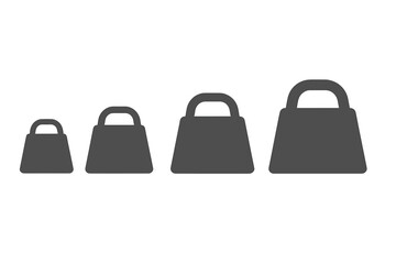 Set of weight scale icons 5 kg, 10 kg, 15 kg, 20 kg weights in ascending order, vector illustration with transparent background, simple fitness lifting and gym equipment symbols