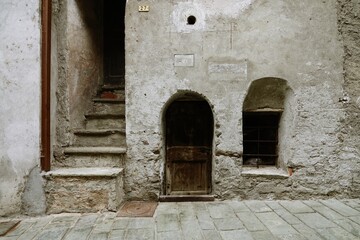 Details of the alleys of the ancient village of Bard. Bard, Aosta, Italy - 08.18.2022