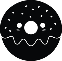 A sweet cartoon donut with chocolate and yellow icing is a round food icon on a white background, perfect for a vector illustration design