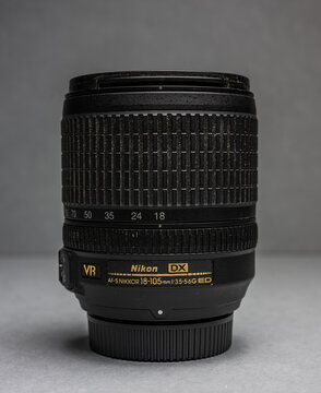 Gothenburg, Sweden - March 02 2025: Nikon DX zoom lens standing upright.