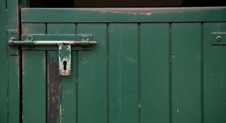 Earthy green wooden door with aged bolt detail showcasing rustic charm and weathered texture, a vintage outdoor