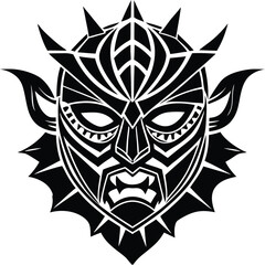 Mystical Tribal Mask: A captivating monochrome illustration of an intricately designed tribal mask, exuding a sense of mystery and cultural significance.