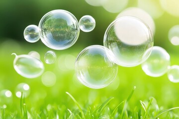 Soap Bubbles Float Above Lush Green Grass