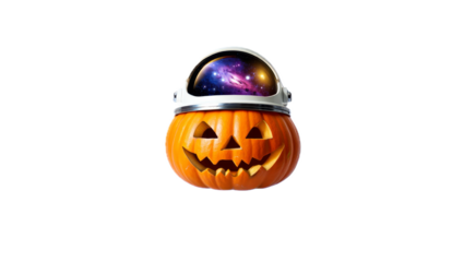 Halloween pumpkin astronaut in a cosmic landscape digital art space themed whimsical environment creative viewpoint