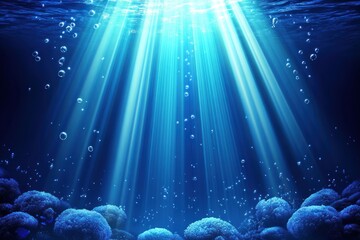 Underwater Scene with Sunbeams and Coral
