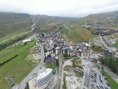 Aerial view of Breuil-Cervinia, Valtournenche, Aosta Valley, Italy