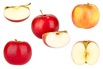 Whole apple with apple slice on isolated background