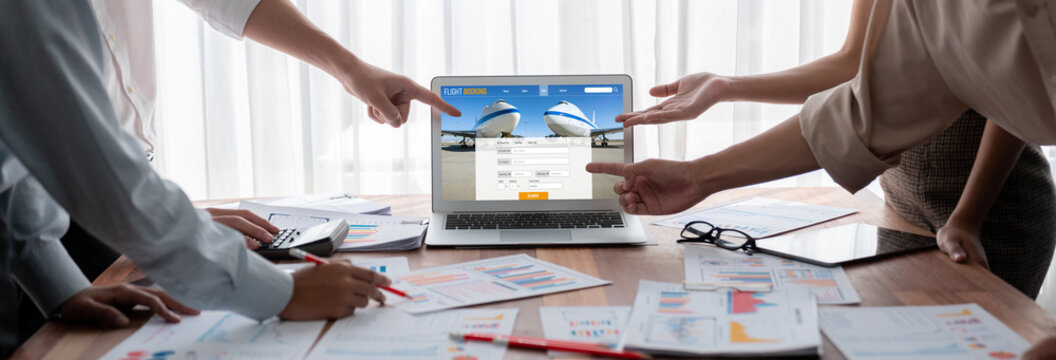 Online flight booking website provide brisk reservation system . Travel technology concept .