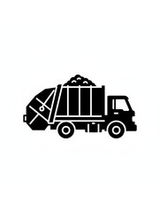 Fototapeta premium A Black Silhouette Icon of a Large Garbage Truck Collecting and Compacting a Pile of Trash or Refuse 