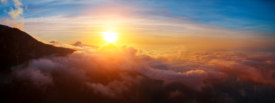 Beautiful sky over clouds at sunset time