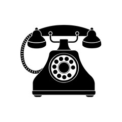Silhouette of a vintage rotary telephone on transparent background