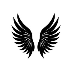Two symmetrical black stylized wings art on transparent background silhouette