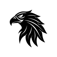 Stylized black eagle head profile view on transparent background silhouette