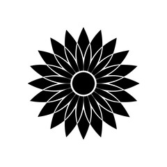 Black and white stylized flower blossom art on transparent background silhouette