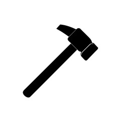 Illustration of a black silhouette hammer on transparent background