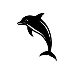 Silhouette of a jumping dolphin in black on transparent background