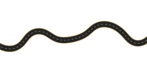 Winding Asphalt Road with White Dashed Lines