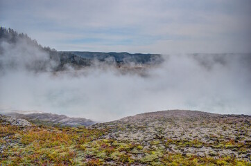 Grand Prismatic Hot Springs at Excelsior Geyser in Yellowstone National Park