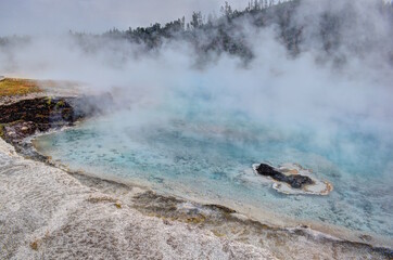 Grand Prismatic Hot Springs at Excelsior Geyser in Yellowstone National Park