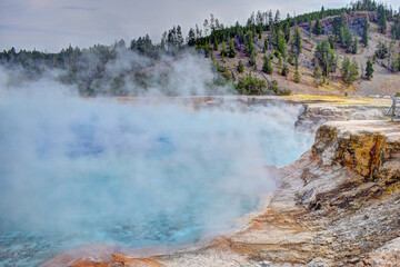 Grand Prismatic Hot Springs at Excelsior Geyser in Yellowstone National Park