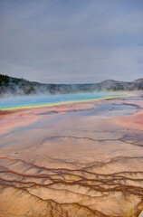 Grand Prismatic Hot Springs at Excelsior Geyser in Yellowstone National Park