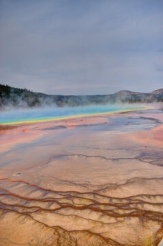 Grand Prismatic Hot Springs at Excelsior Geyser in Yellowstone National Park