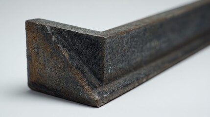 Close up view of a rusty metal angle bar with textured surface