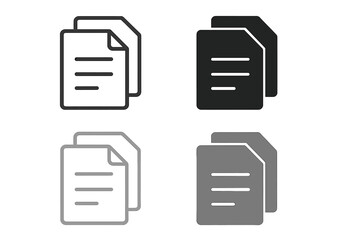Copy icon vector set. Duplicate file symbol for web and app design. Document paste and clone illustration. Office paper and data page icons. Simple flat graphic element.