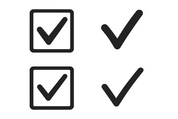 Check mark icon set. Tick symbol collection. Correct, approved, and accept signs. Checkbox for voting or task list. Yes button vector graphic element on transparent background.