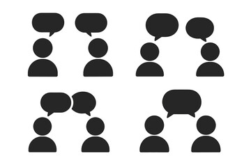 Communication icon set for discussion, conversation, dialogue. People talking symbol. Vector for teamwork, meeting, feedback, chat, forum. Social network pictogram. Speech bubble.