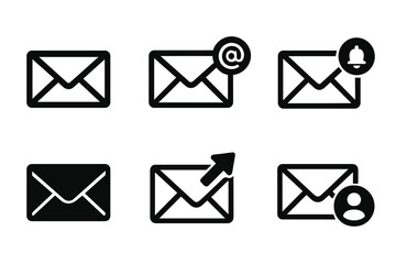 Email vector icon set. Mail envelope collection for web and mobile UI. Message, notification, send, contact, and address symbols. Communication and correspondence graphic elements.