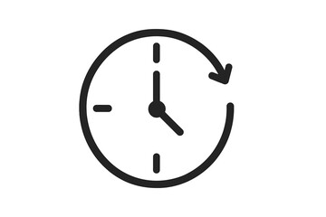 Clock icon, timer symbol. Time management concept. Watch pictogram for web. Countdown, deadline, schedule. 24 hours service. Past, history icon. Simple vector illustration.