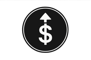 Cost increase icon. Dollar sign with arrow up. Price growth symbol. Financial success, profit, and salary boost concept. Inflation, expensive, and value appreciation vector.