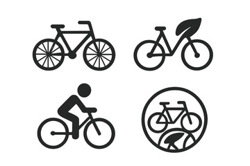 Bike vector icon set. Ecological alternative transportation. Bicycle symbol collection. Cyclist pictogram, healthy lifestyle, green transport and eco friendly vehicle sign.