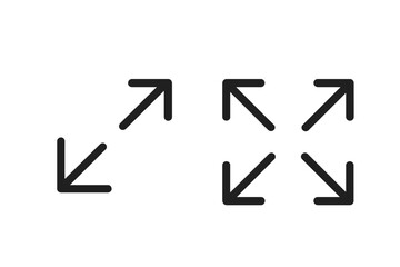 Arrow icon set for fullscreen mode. Maximize, minimize, expand, and collapse buttons. Vector symbols for user interface design. Exit or enter full screen display.