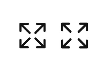 Fototapeta premium Minimize and maximize arrow icon set. Vector symbols for full screen, expand, collapse, and resize. Inside and outside direction signs for UI UX design on transparent background.