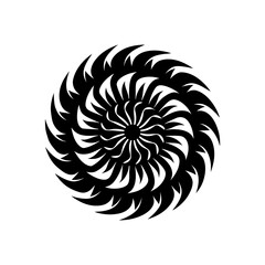 Abstract swirling floral design in black ink on transparent background silhouette