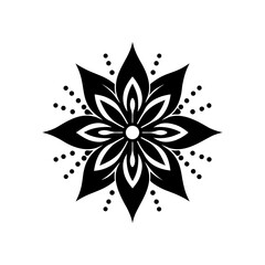 Black floral design with dot embellishments on transparent background silhouette