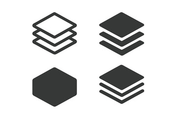 Platform vector icon set layered stack symbols, abstract geometric shapes illustration, transparent background, ordered multipurpose design elements for UI, technology, and interface