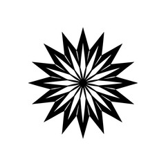 Stylized black and white floral design art on transparent background silhouette