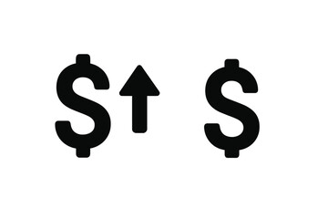 Dollar sign with up arrow icon representing price increase, inflation, and expensive costs. Financial concept of currency value appreciation, economic growth, and rising market rates.