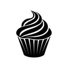 Illustration of a black and white cupcake on transparent background silhouette