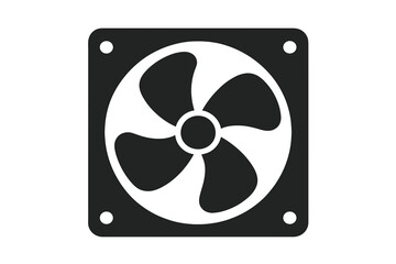 Exhaust fan vector icon. PC computer case cooler symbol for cooling system and ventilation. Airflow propeller sign with blades. Flat graphic illustration isolated on white.